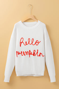 HELLO PUMPKIN Round Neck Long Sleeve Sweater - Damned Threads
