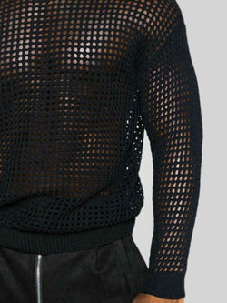Men's Full Size Fishnet Round Neck Long Sleeve Top Plus Size - Damned Threads