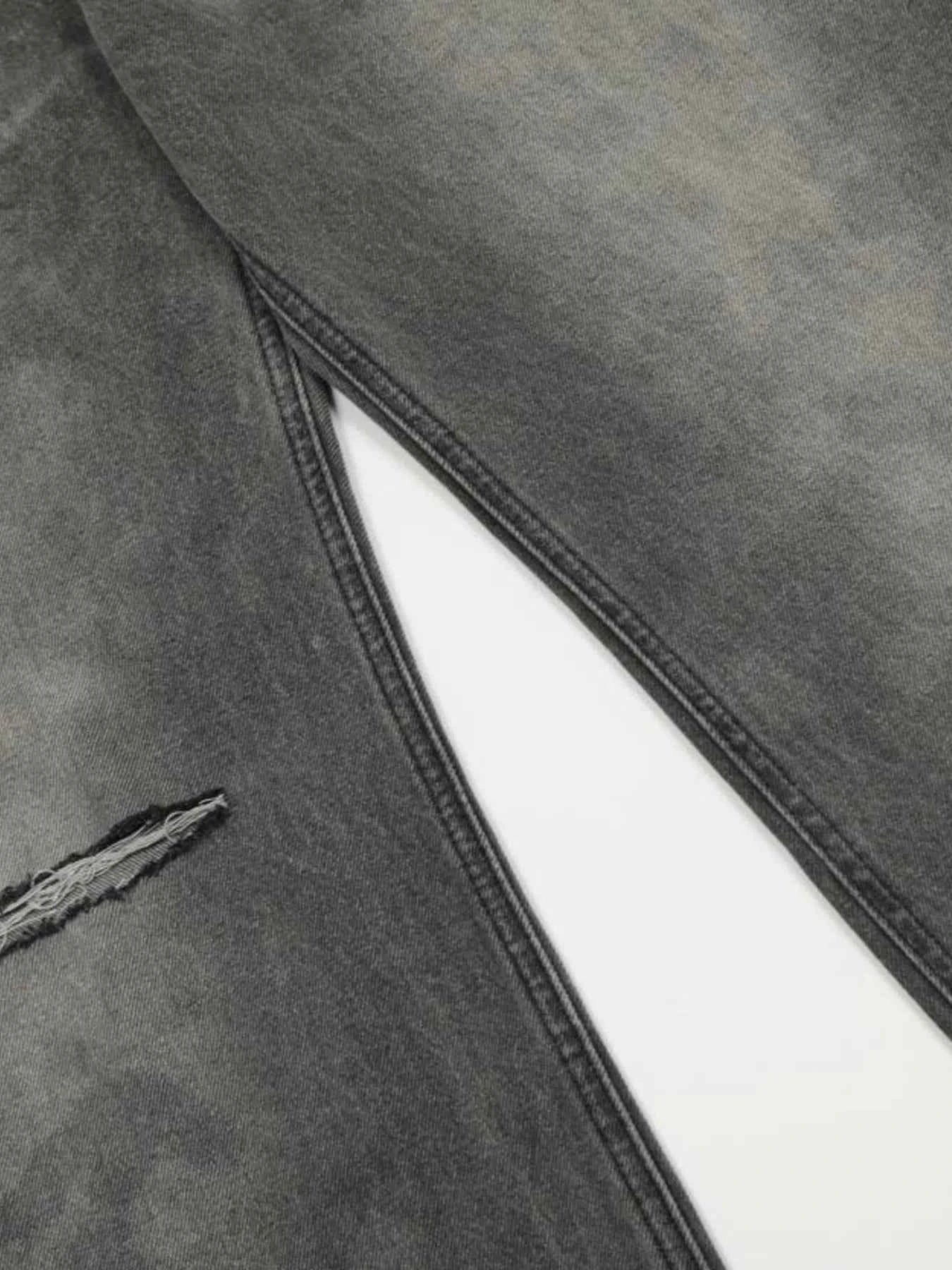 Men's Vintage Washed Distressed Wide-Leg Jeans