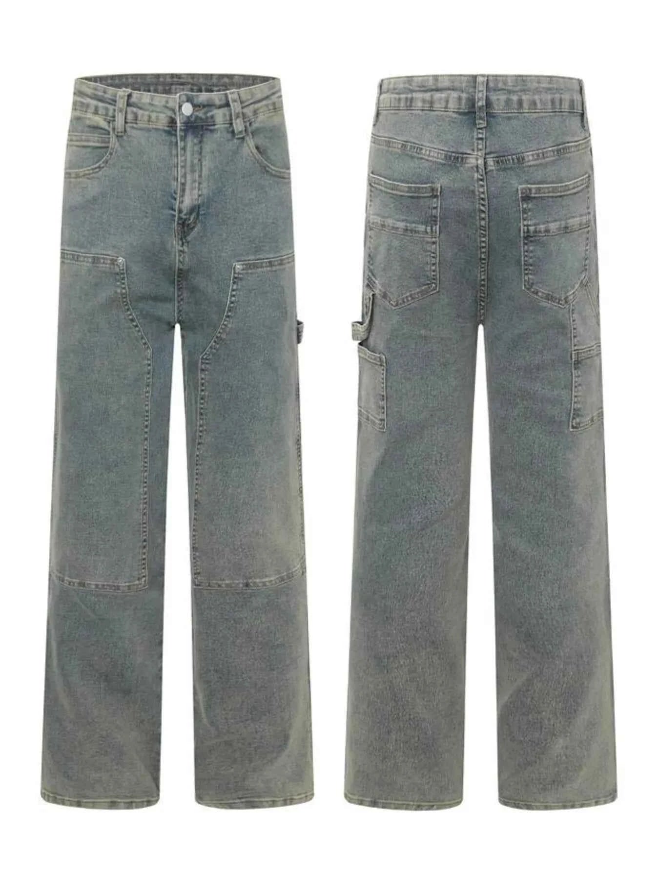 Men's High Waist Straight Leg Cargo Jeans