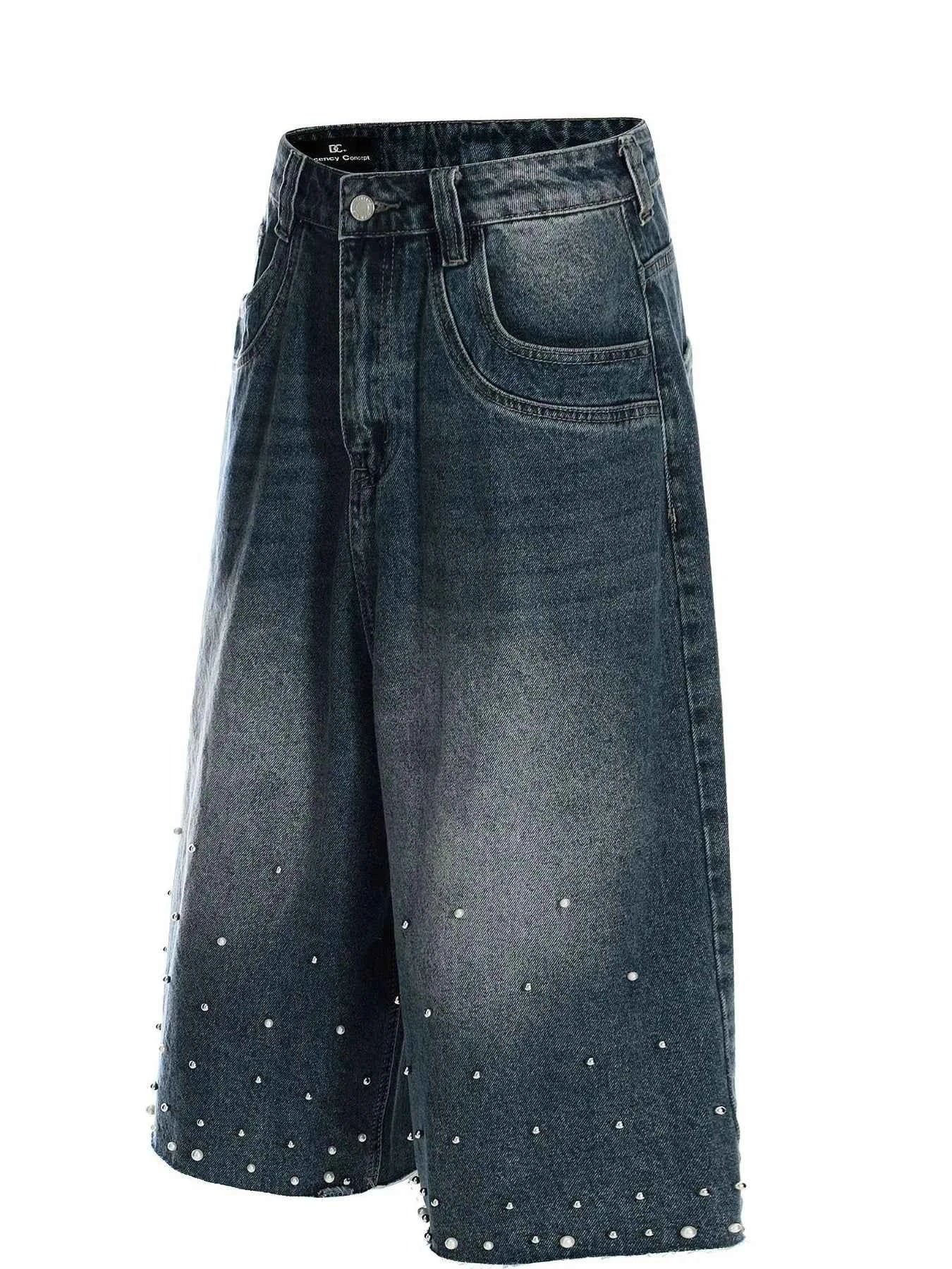 Men's Pearl Embellished Wide Leg Denim Shorts