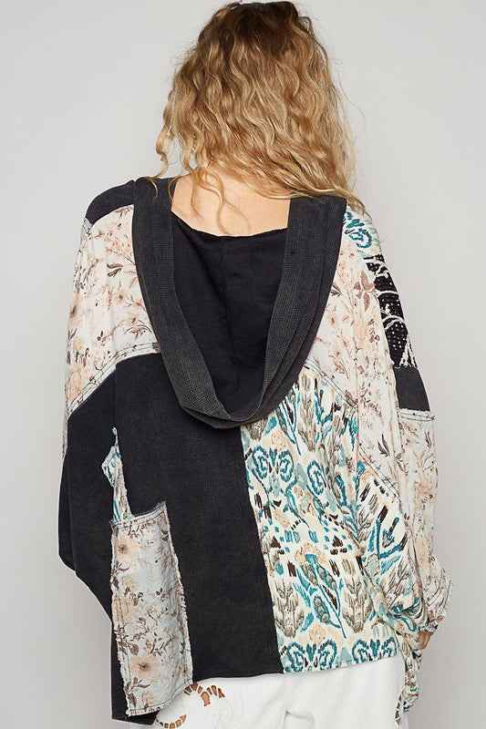 Crochet Patch Lace Detail Button Detail Floral Hooded Top - Damned Threads