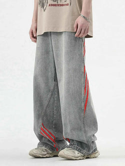 Men's Wide Leg Striped Denim Jeans