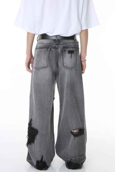 Distressed Wide Leg Jeans with Pockets - Damned Threads