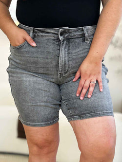 Judy Blue Full Size High Waist Washed Denim Shorts - Damned Threads
