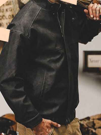 Men's Plus Size Zip Up Stand Collar Biker Jacket - Damned Threads