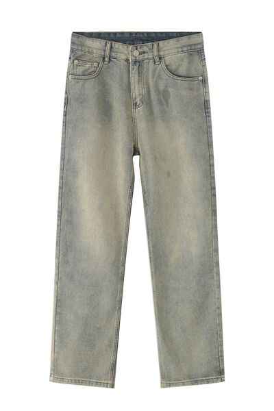 Washed Straight-Leg Slim Jeans - Damned Threads