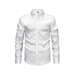 Men's Full Size Leopard Button Down Satin Shirt Plus Size