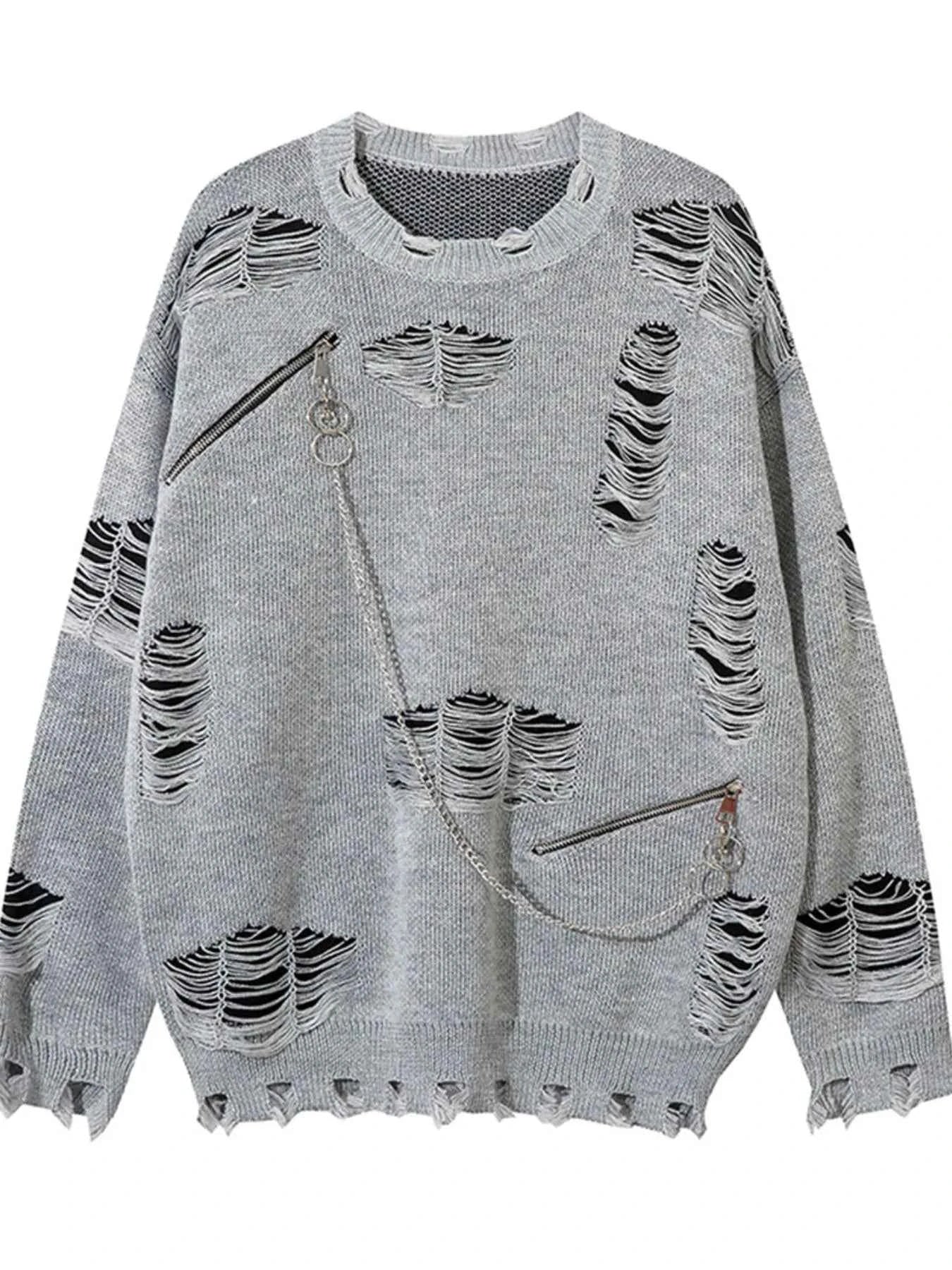 Men's Distressed Chain Detail Oversized Sweater