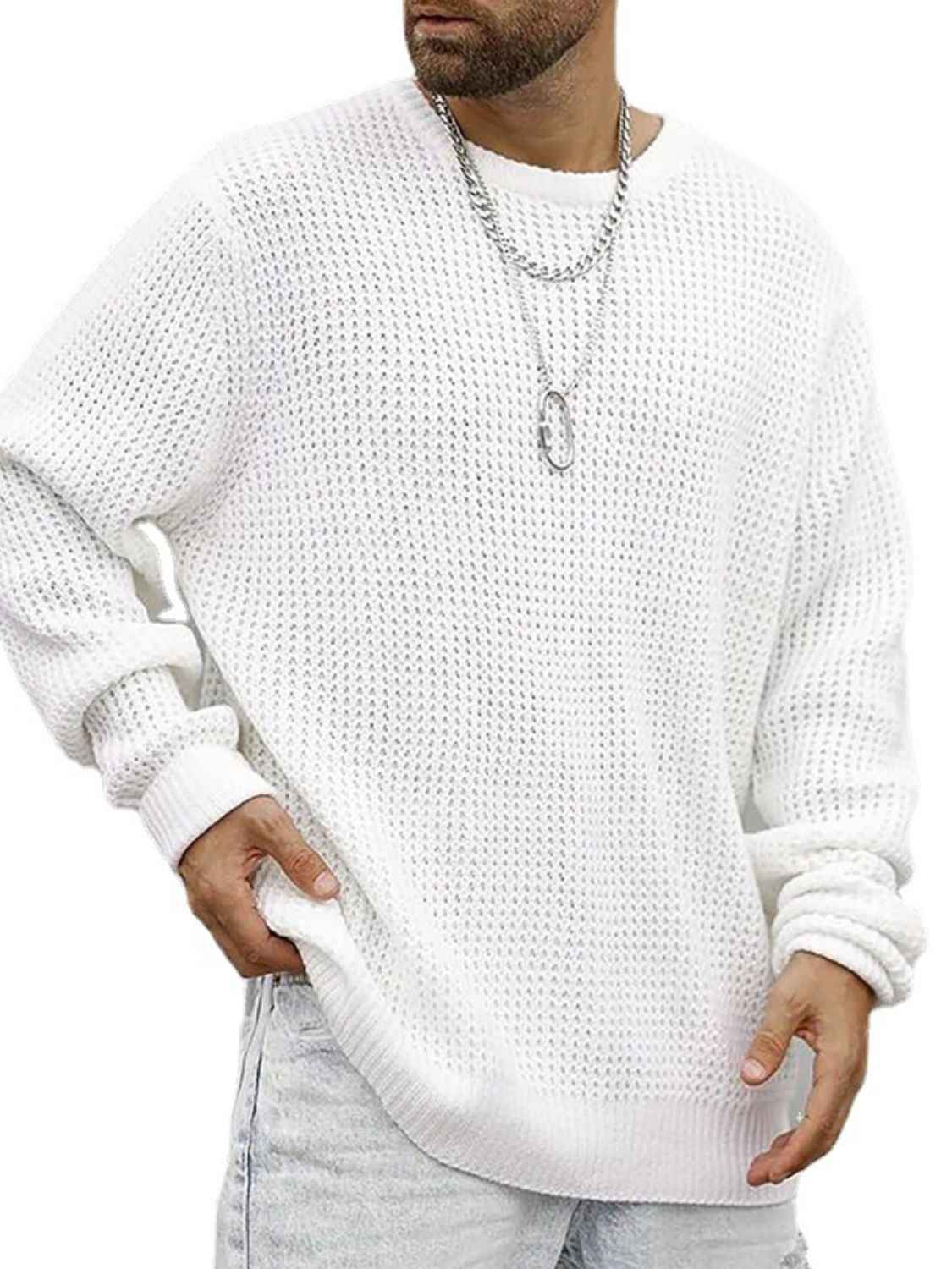 Men's Full Size Round Neck Long Sleeve Sweater Plus Size - Damned Threads