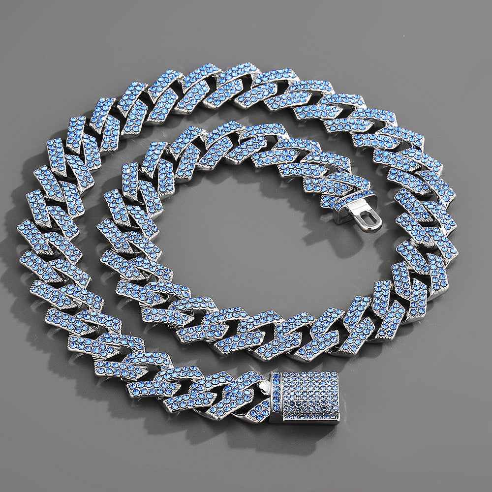 Cuban Chain With Diamond-Studded Design Necklace & Bracelet Set - Damned Threads