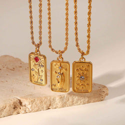 18K  Gold & Zirconia Sun & Star Pendant Necklace - Damned Threads