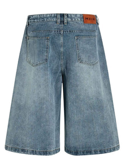 Men's Floral Trim Wide Leg Denim Shorts