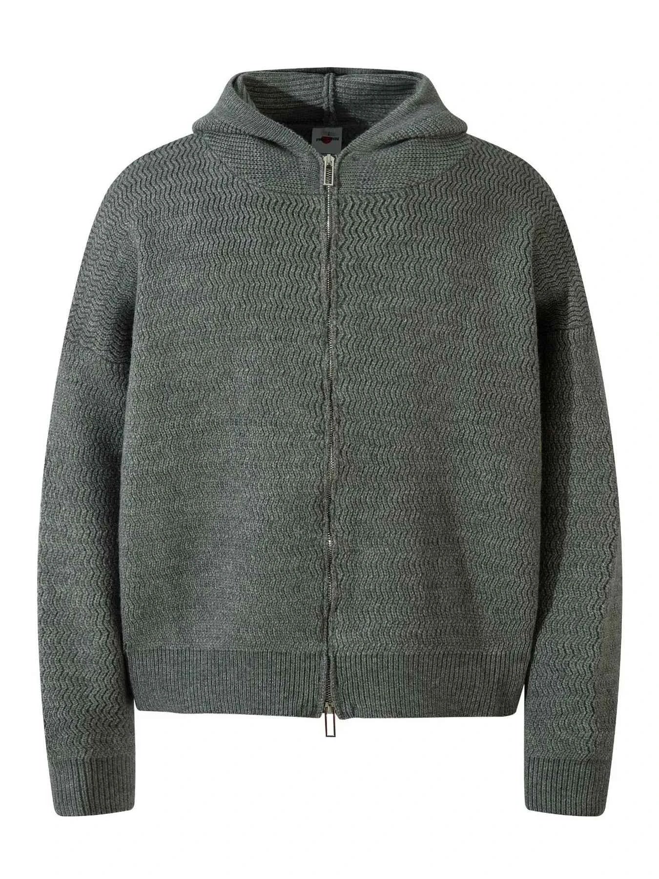 Men's Textured Knit Zip-Up Hooded Cardigan