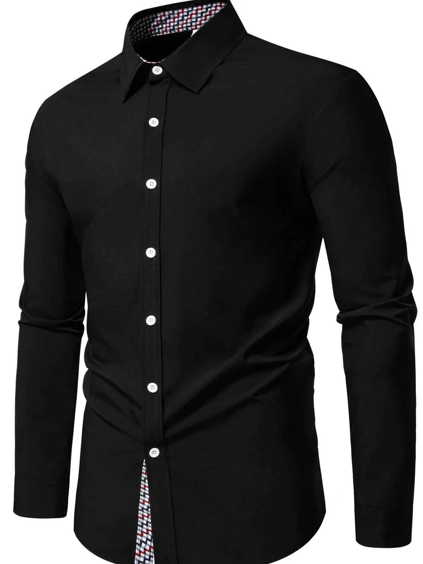 Men's Button-Down Shirt with Checkered Contrast Trim