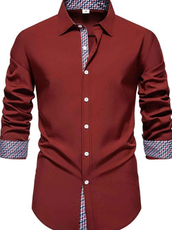 Men's Button-Down Shirt with Checkered Contrast Trim