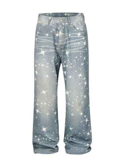 Washed Rhinestone Star Print Jeans - Damned Threads