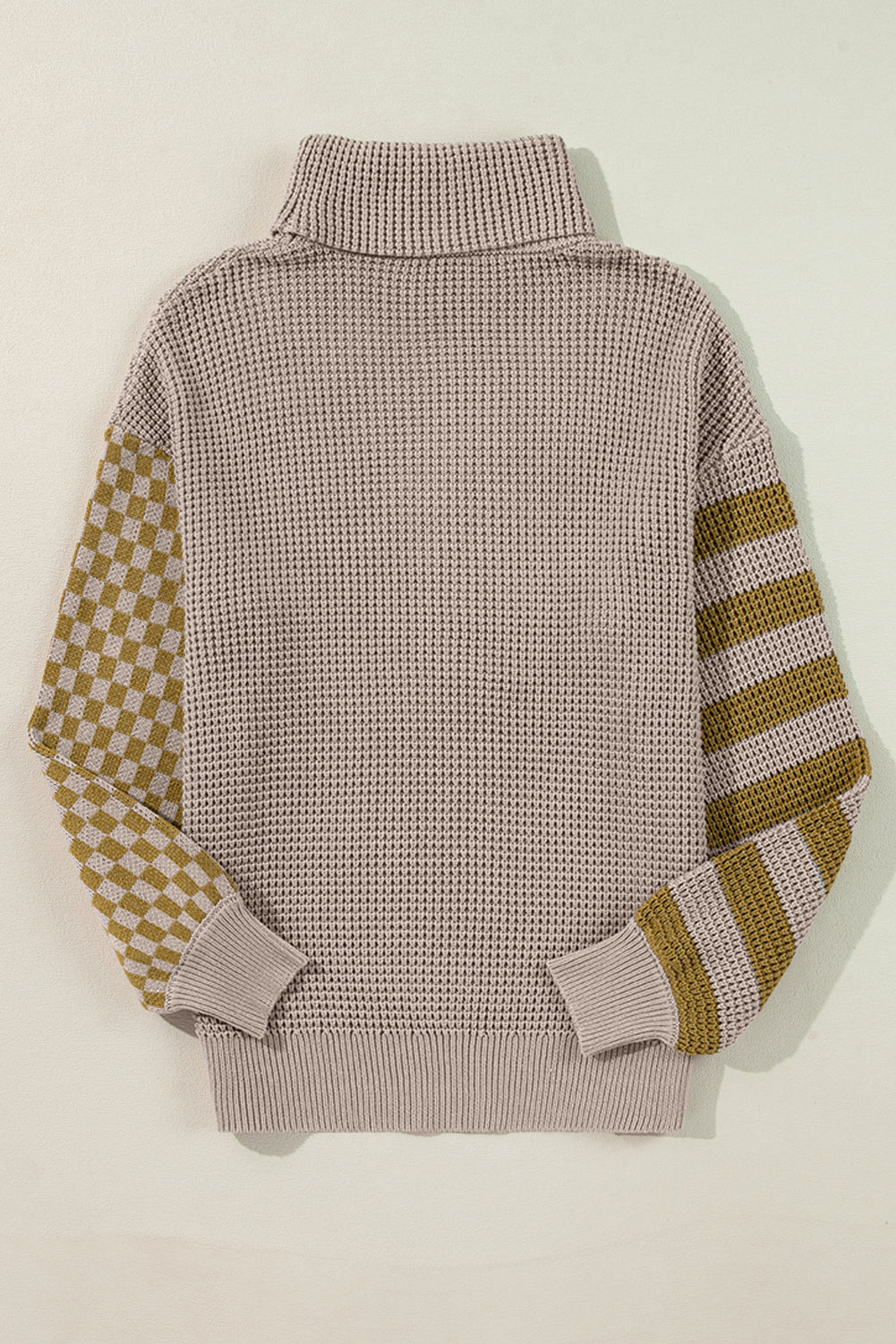 Striped & Checkered Turtleneck Dropped Shoulder Sweater - Damned Threads