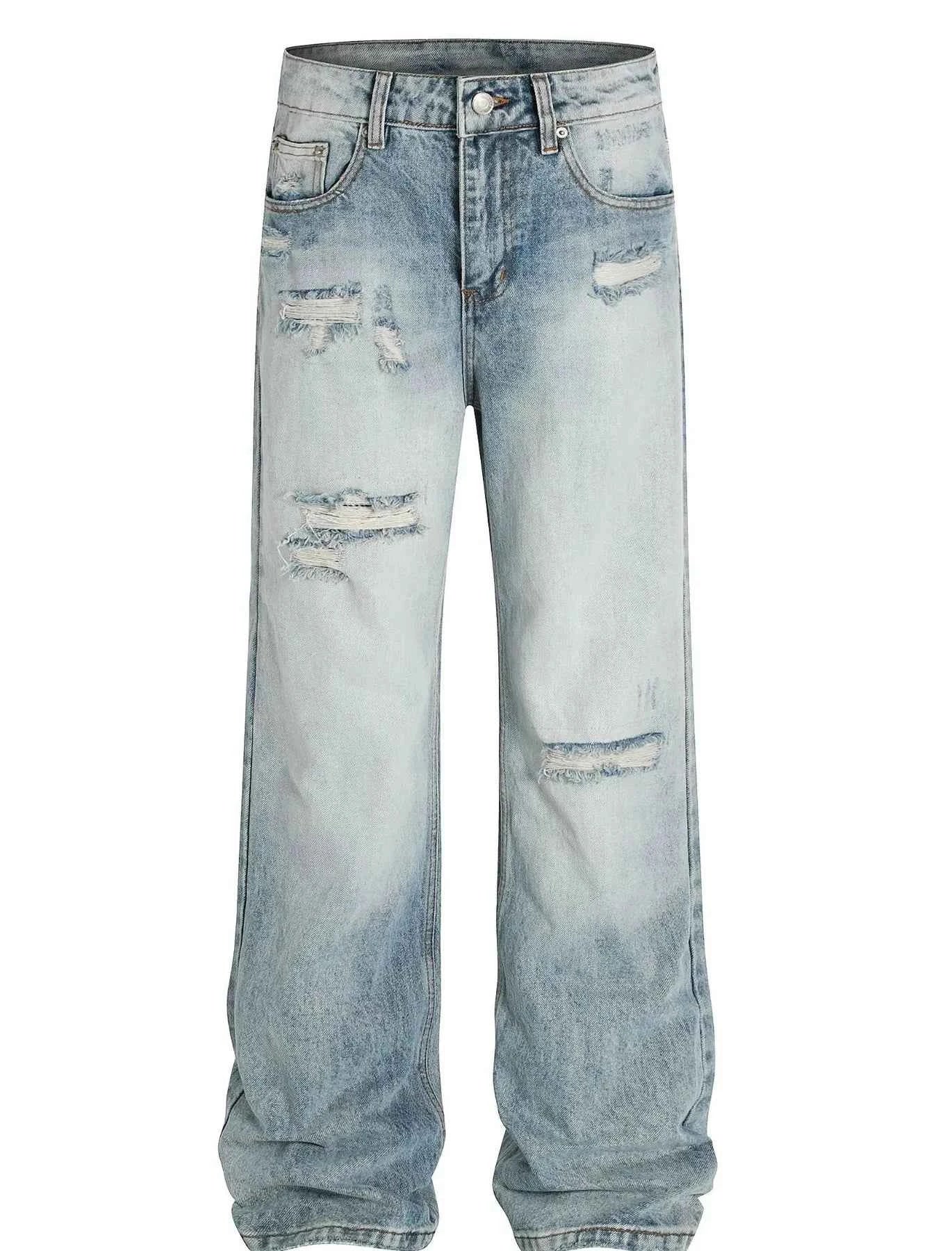 Men's Vintage Washed Distressed Wide-Leg Jeans