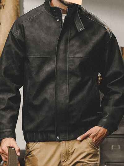 Men's Plus Size Zip Up Stand Collar Biker Jacket - Damned Threads