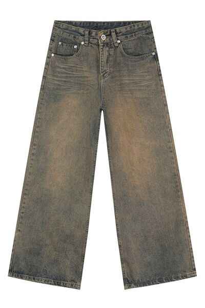 Washed Cat Whisker Straight Leg Jeans - Damned Threads