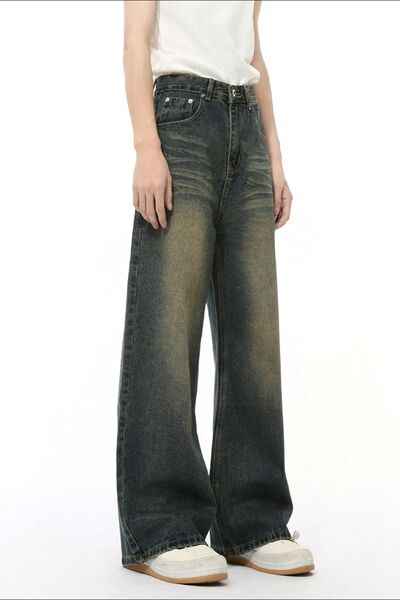 Washed Cat Whisker Straight Leg Jeans - Damned Threads