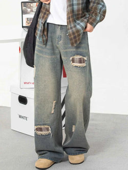 Men's Plus Size Distressed Wide Leg Jeans