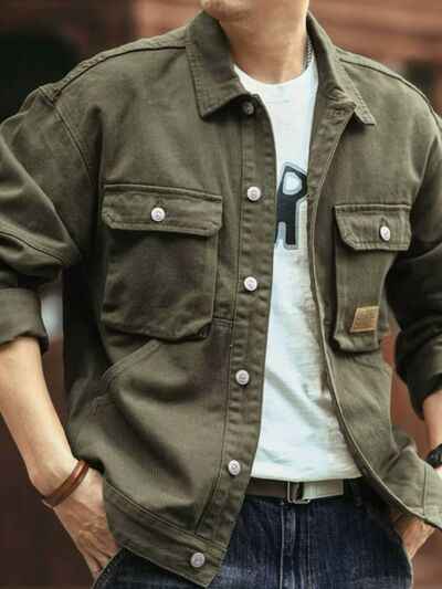 Men's Washed Collared Neck Cargo Jacket - Damned Threads