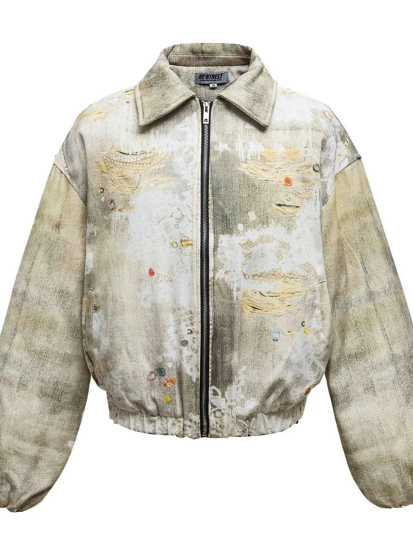 Men's Distressed Paint Splatter Zip Up Jacket