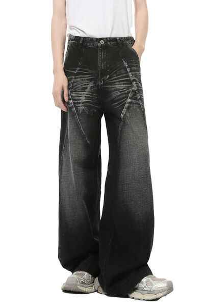 Washed Cat Whisker Straight Leg Jeans - Damned Threads
