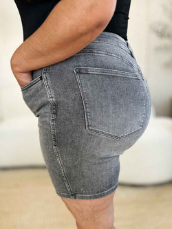 Judy Blue Full Size High Waist Washed Denim Shorts - Damned Threads