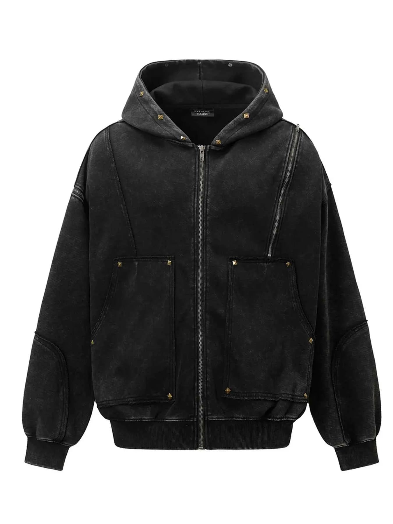 Men's Studded Zip Up Oversized Hoodie