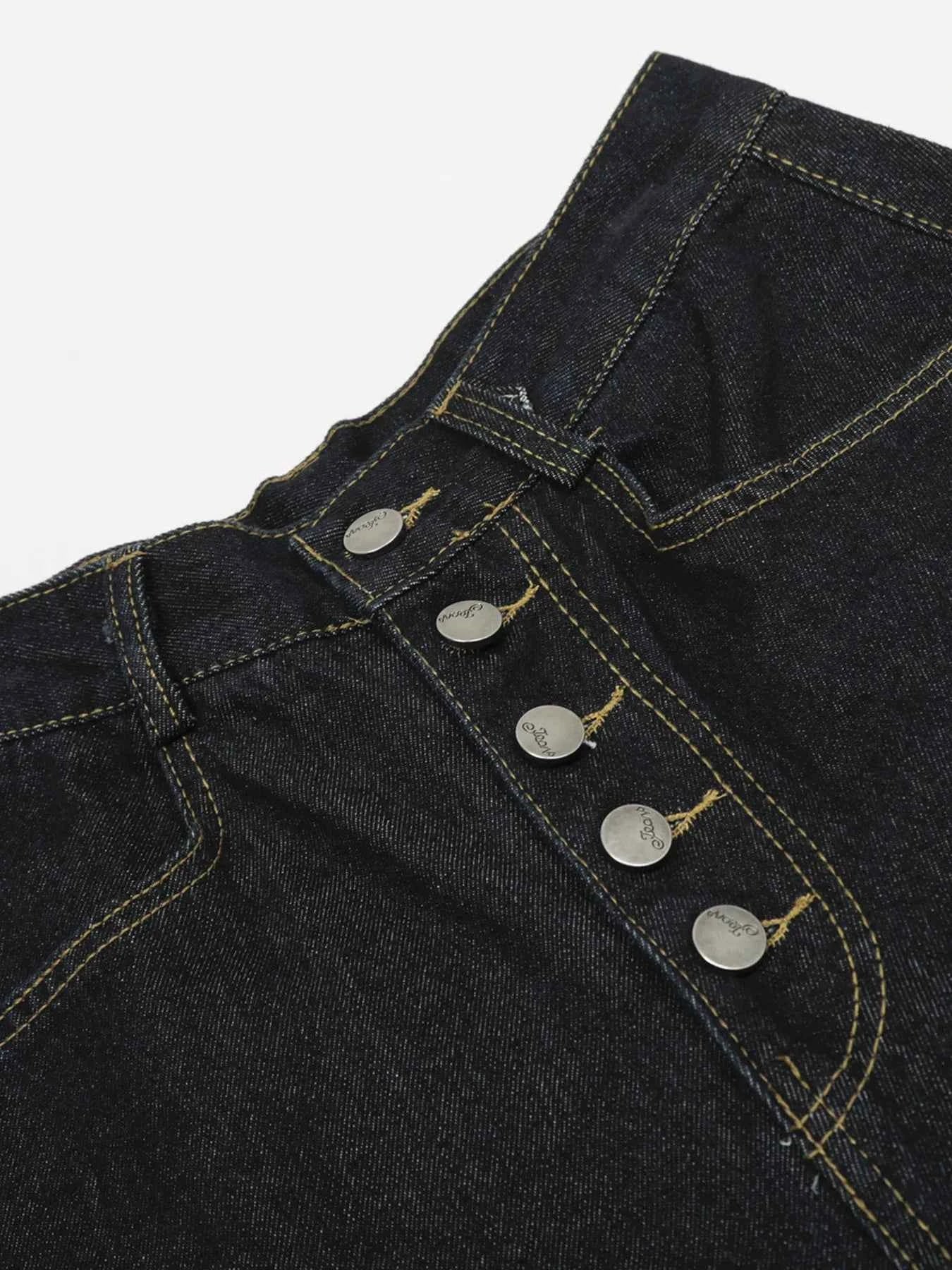 Men's Button Fly High Waist Curved Jeans