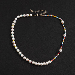 Pearl & Multi-Colored Rice Beads Necklace - Damned Threads