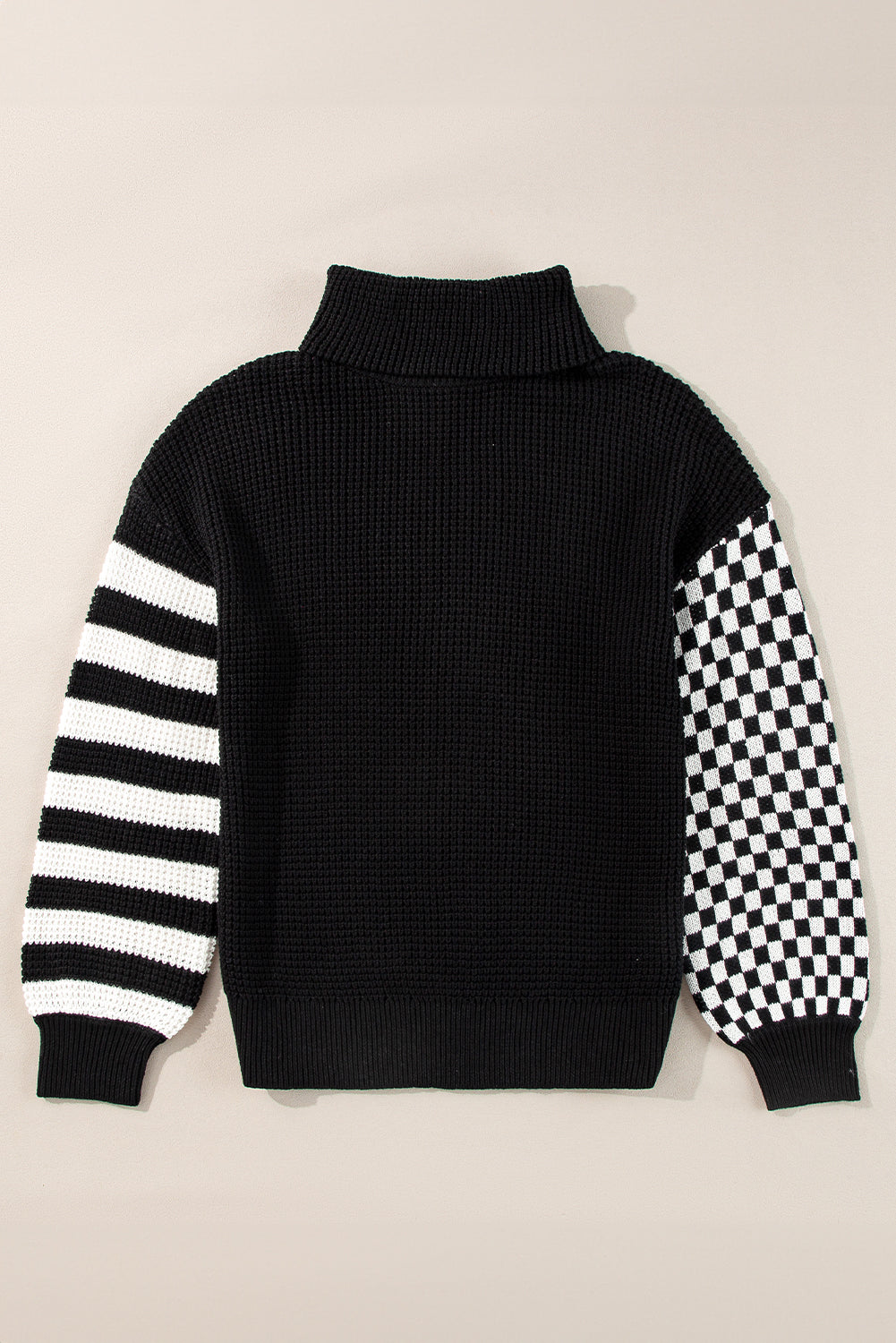 Striped & Checkered Turtleneck Dropped Shoulder Sweater - Damned Threads