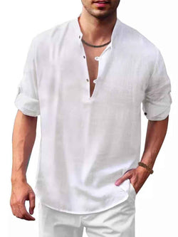 Men's Full Size Half Button Long Sleeve Shirt Plus Size - Damned Threads