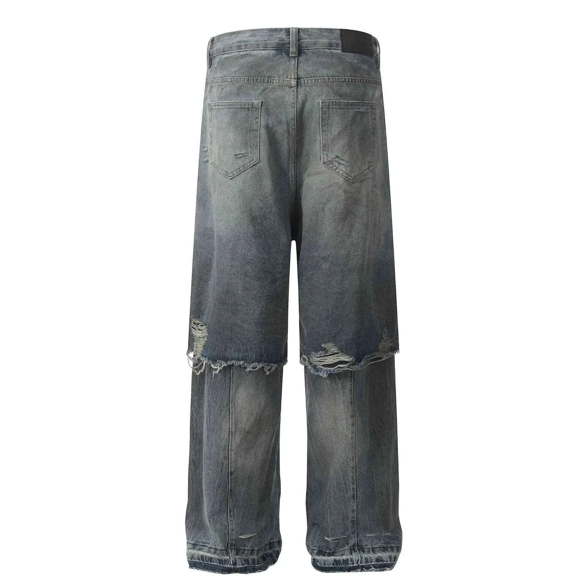 Men's Distressed Wide Leg Layered Denim Jeans