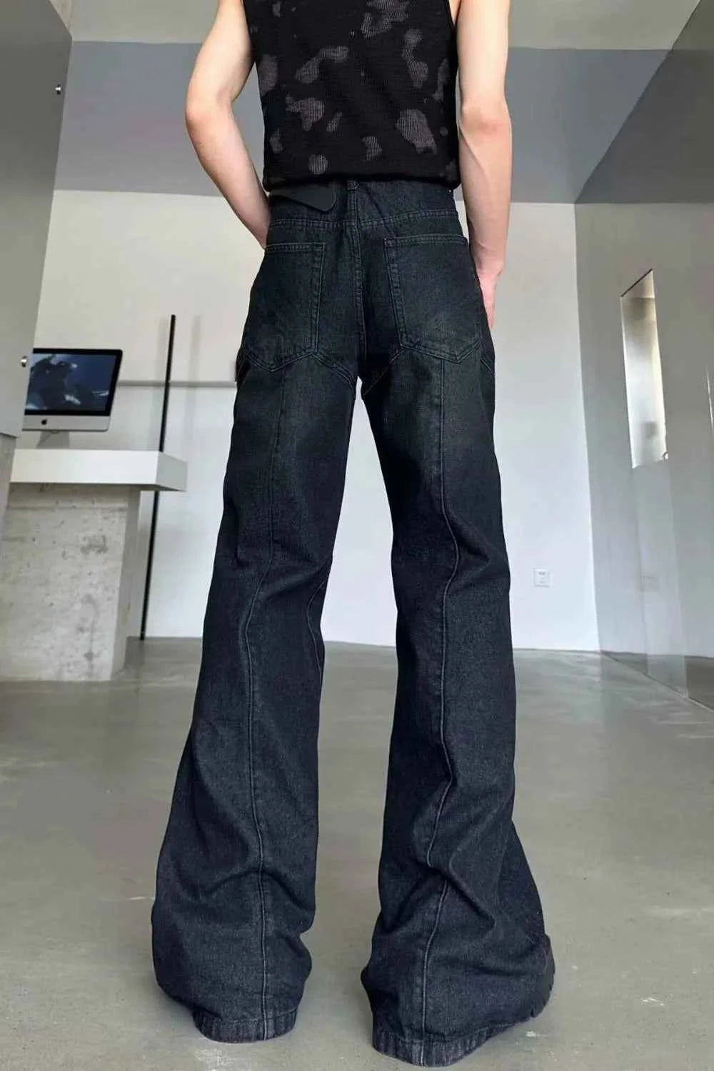 Men's Plus Size Washed Flare Jeans with Zipper Detail