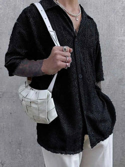 Men's Full Size Lace Half Sleeve Button Down Shirt Plus Size - Damned Threads