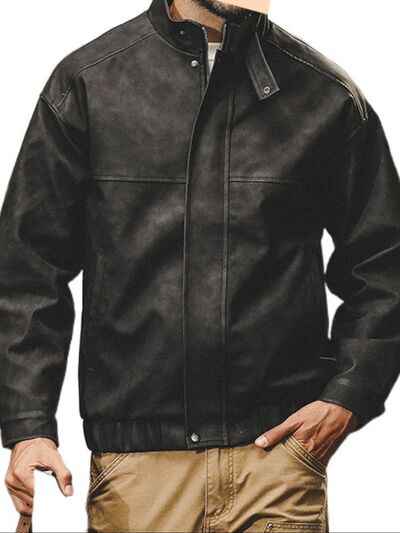 Men's Plus Size Zip Up Stand Collar Biker Jacket - Damned Threads