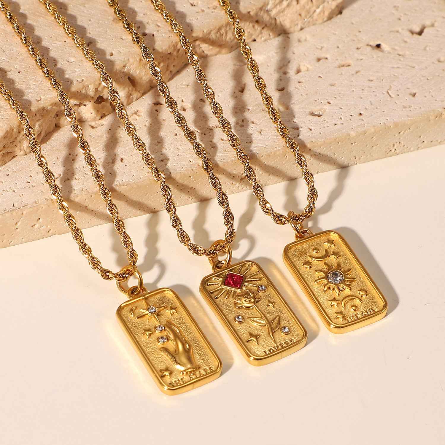 18K  Gold & Zirconia Sun & Star Pendant Necklace - Damned Threads