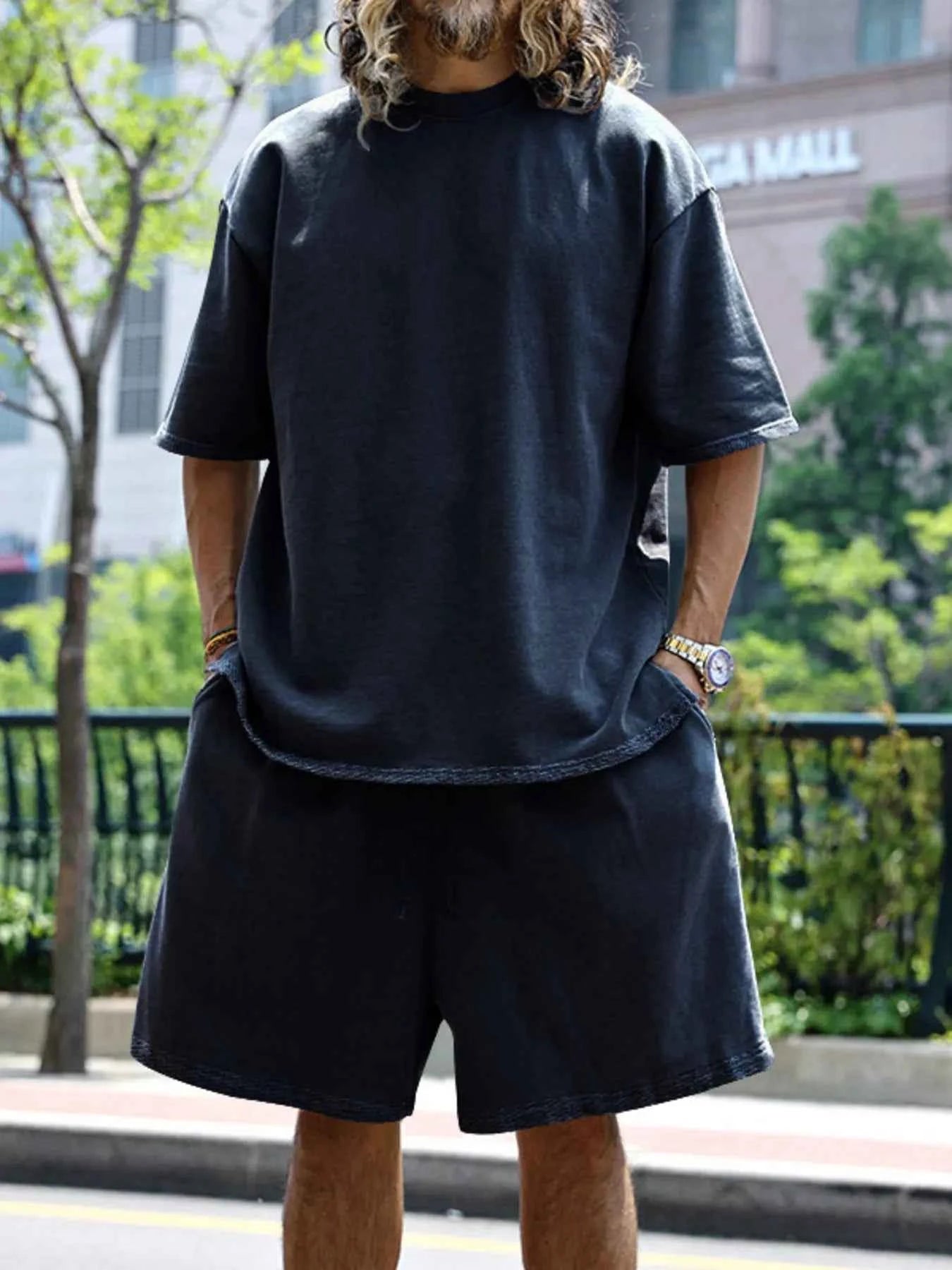 Men's Full Size Round Neck Short Sleeve Top and Shorts Set Plus Size