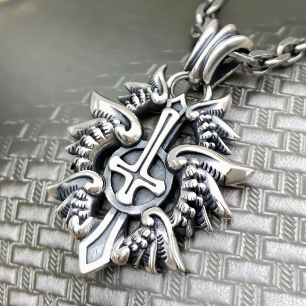 Inverted Cross & Flame Necklace - Damned Threads