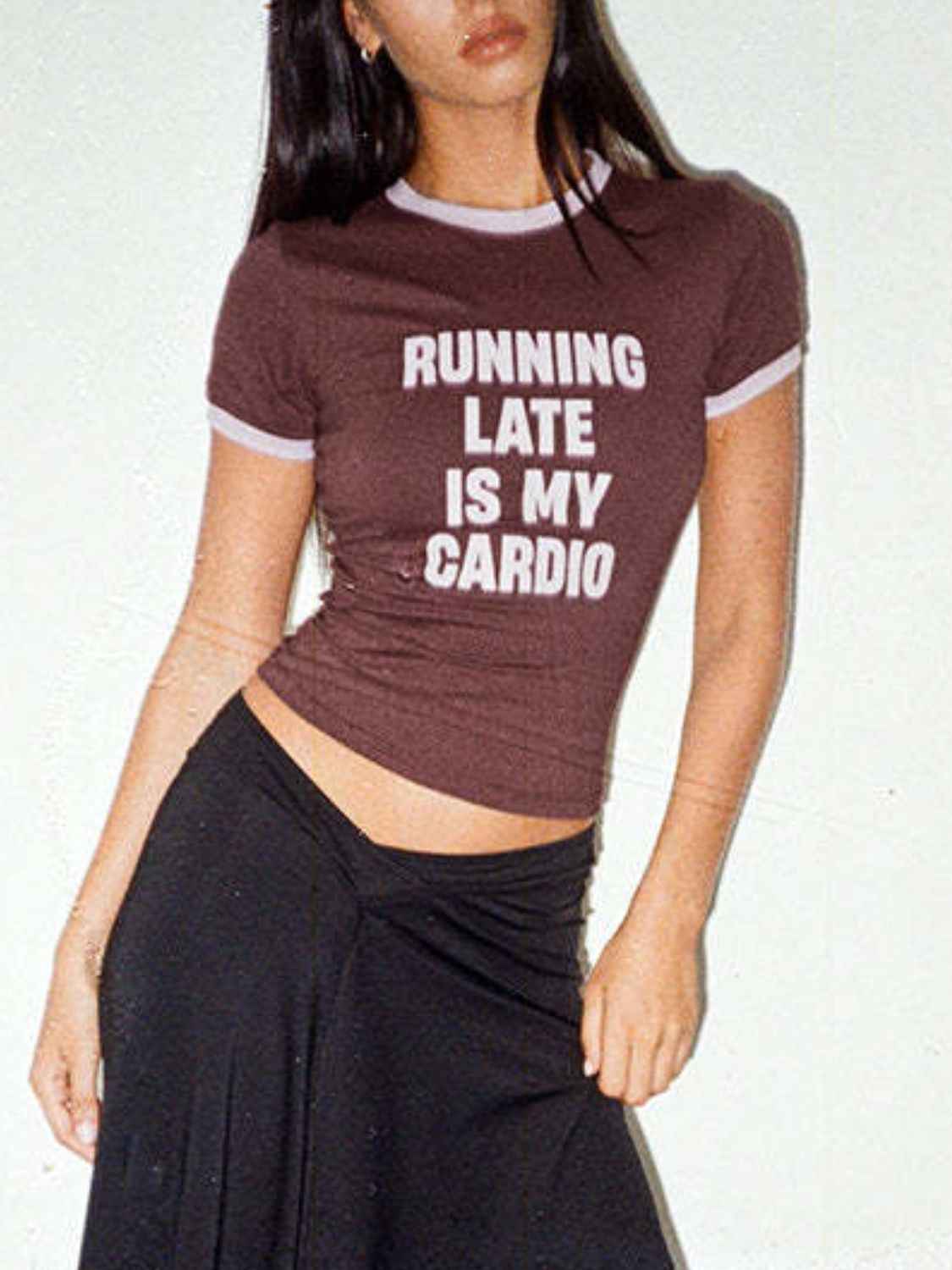Running Late Is My Cardio Round Neck Short Sleeve T-Shirt - Damned Threads