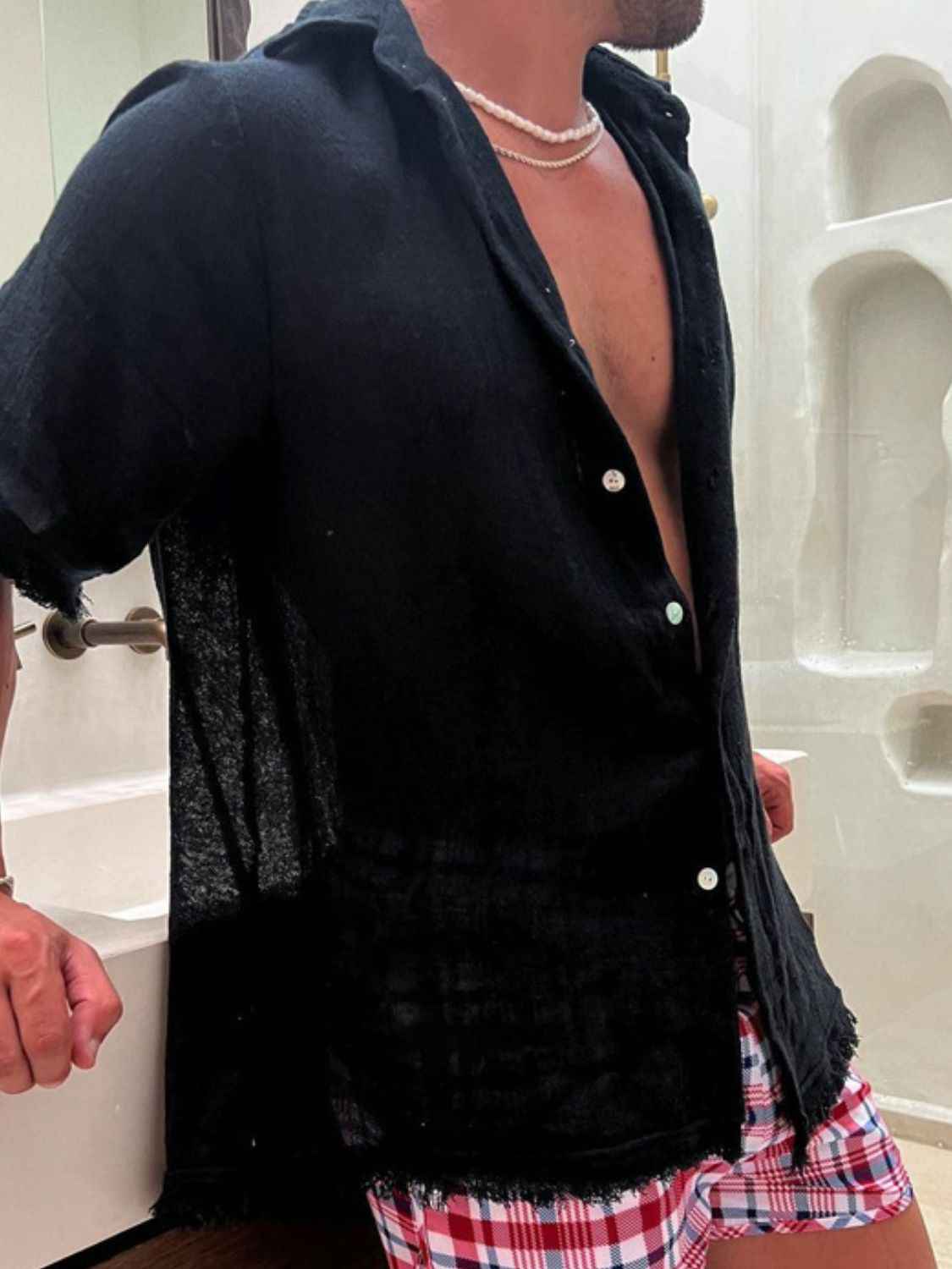 Men's Plus Size Raw Hem Button Down Collared Neck Shirt - Damned Threads