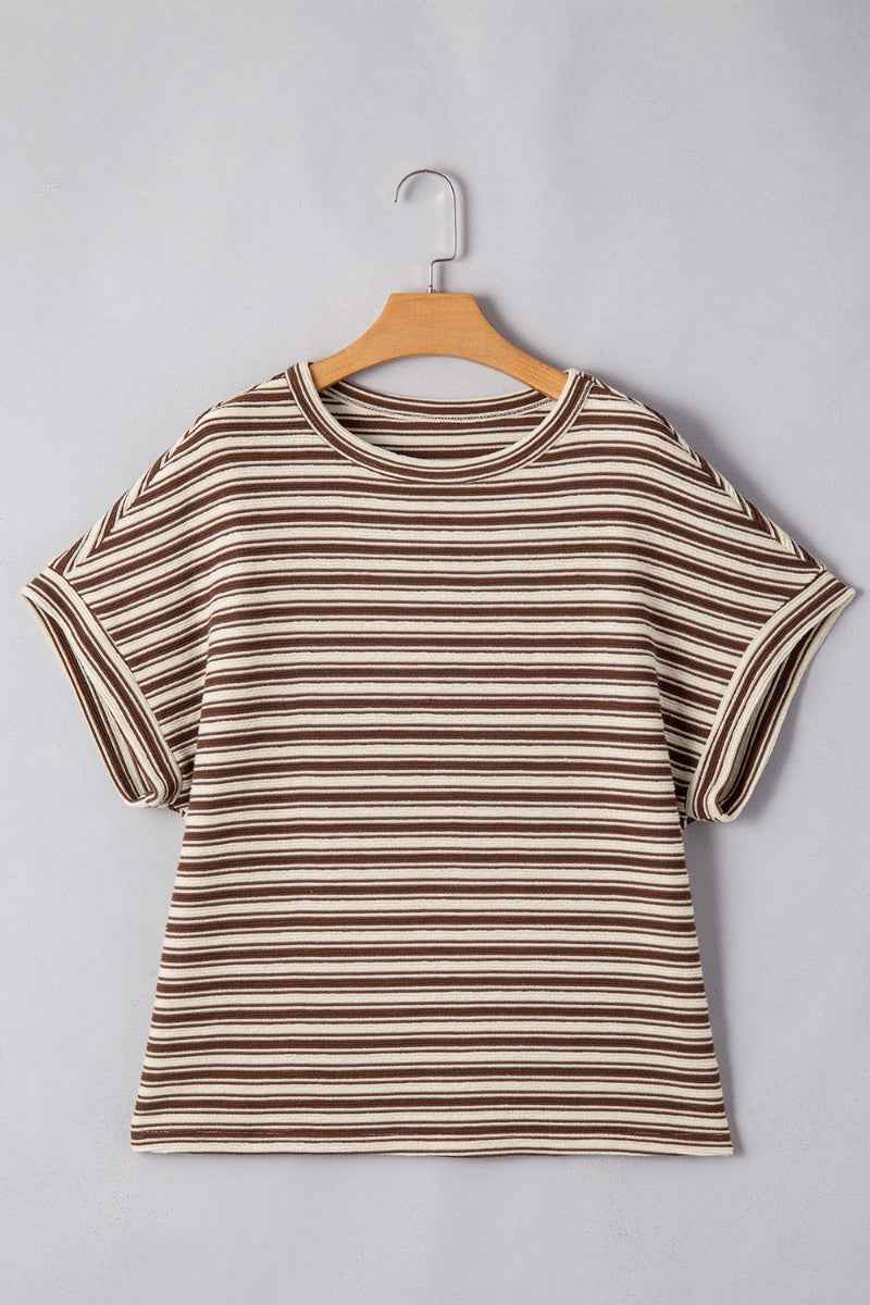 Stripe Textured Side Slit Crew Neck T-Shirt - Damned Threads