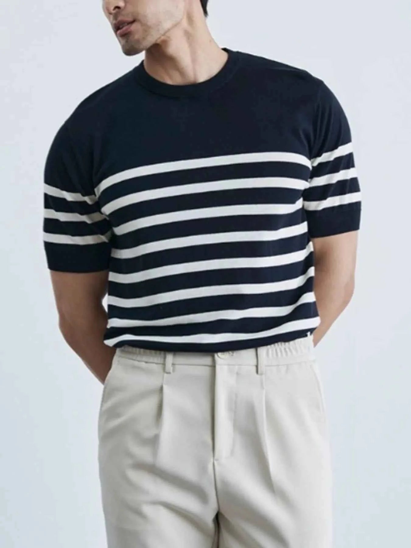 Men's Classic Striped Short Sleeve Knit T-Shirt