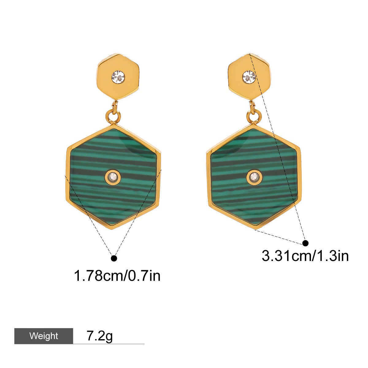 18K Gold Hexagonal Inlaid Stone Earrings - Damned Threads
