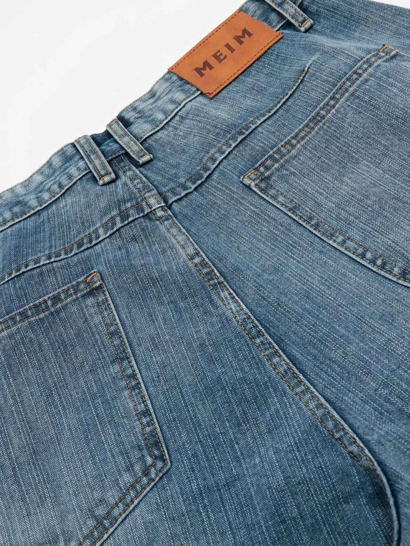 Men's Floral Trim Wide Leg Denim Shorts