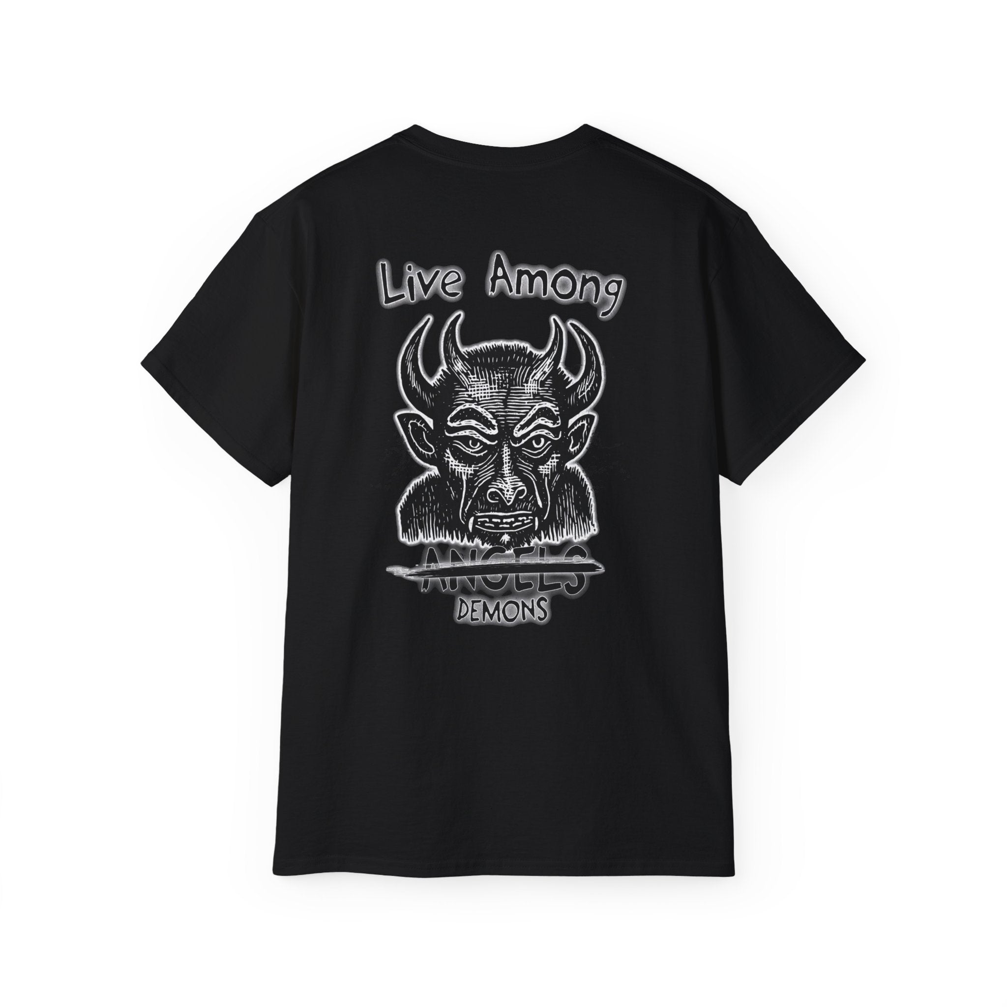 Live Among Demons - Unisex Cotton Tee (Back) - Damned Threads